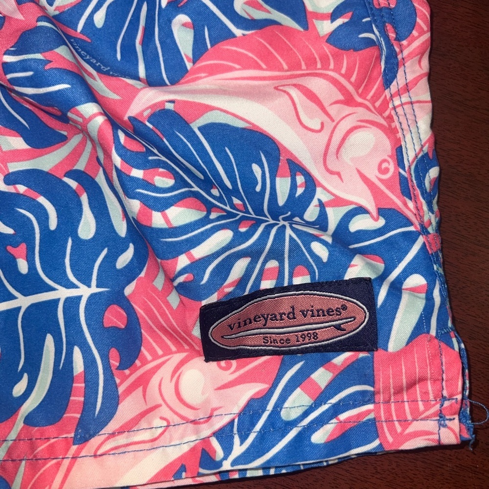 Vineyard Vines Pink and Blue Fish Swim Trunks - Picture 4 of 5